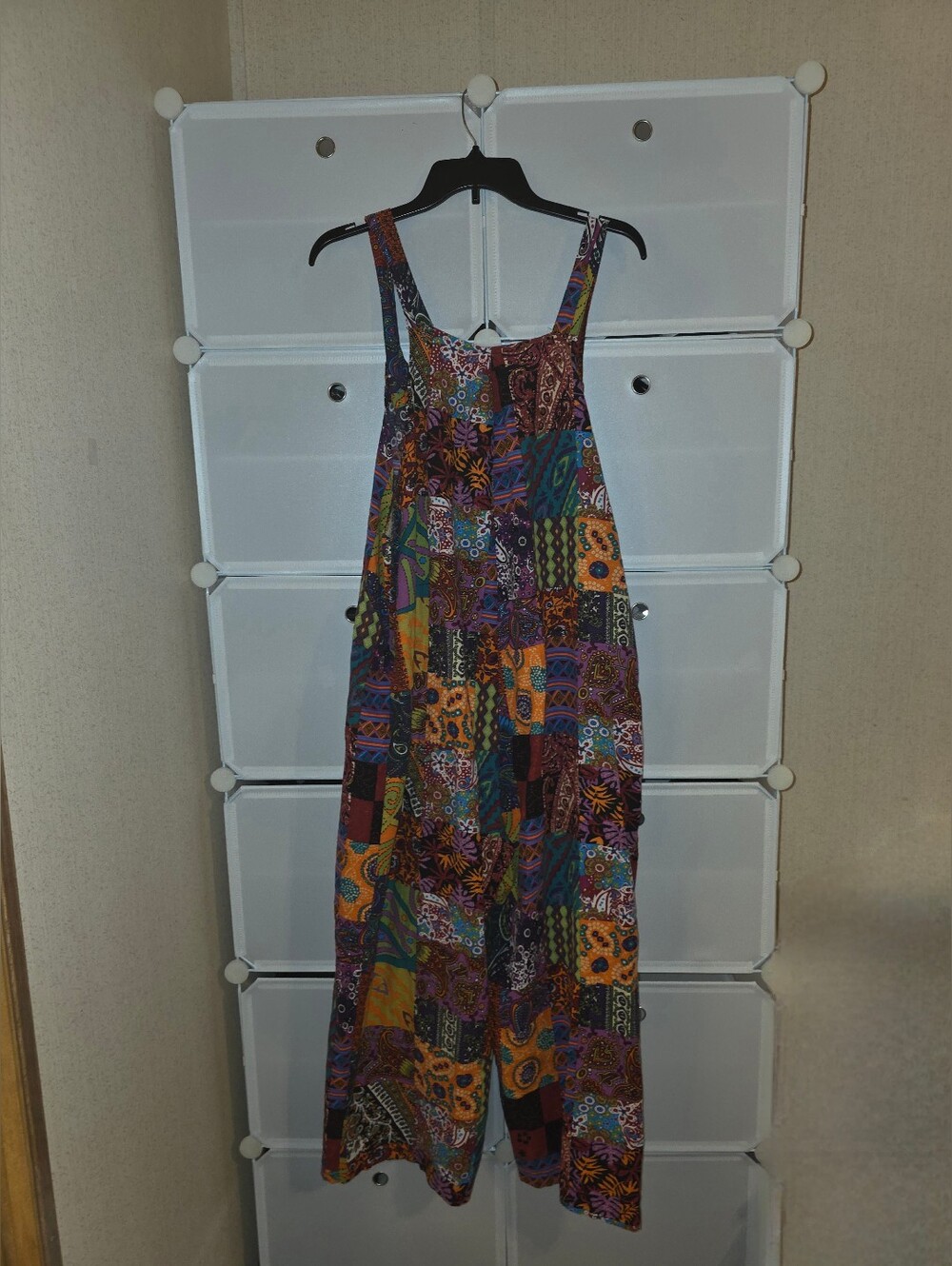Womens Multicolor Adjustable Boho Patchwork Print Wide Leg Relaxed Fit Jumpsuit
